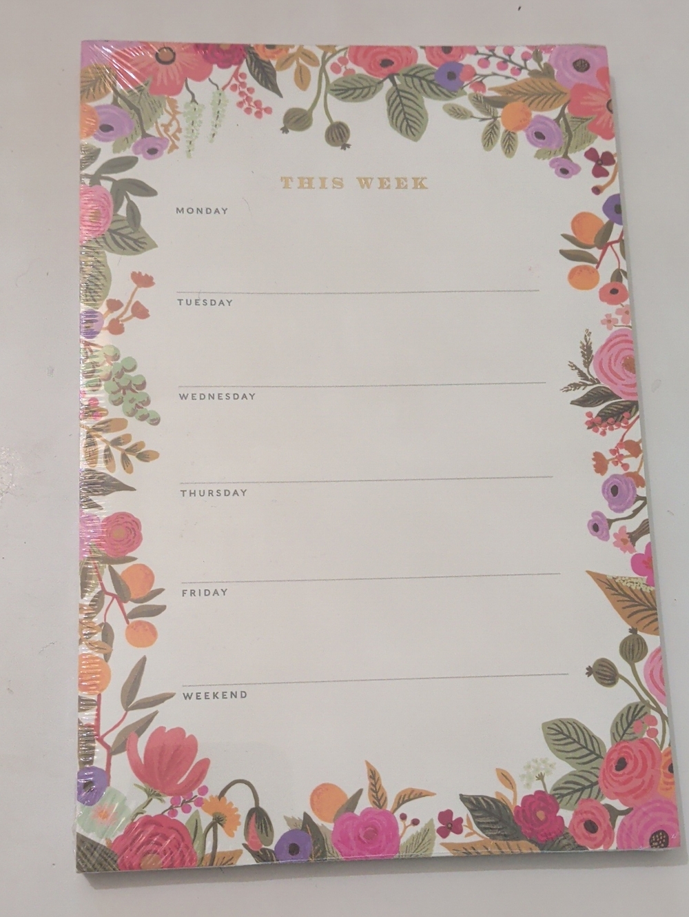 Rifle Paper Co. Floral Weekly Planner Notepad — Pink, Green & Gold
